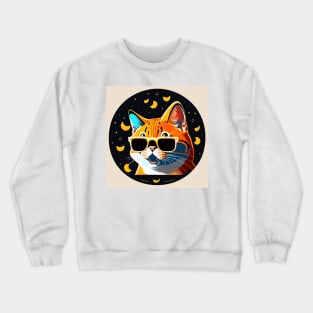 Cat lover happy cat wearing shades Crewneck Sweatshirt